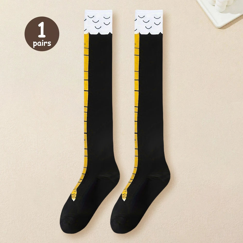 Charming Chicken Feet Print Thigh High Socks for Women - Fun & Quirky Over Knee Stockings