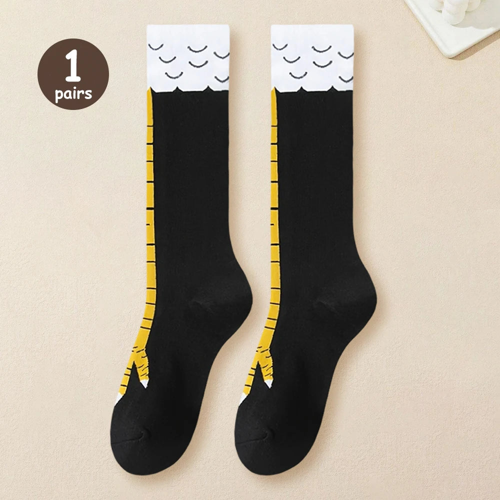 Charming Chicken Feet Print Thigh High Socks for Women - Fun & Quirky Over Knee Stockings