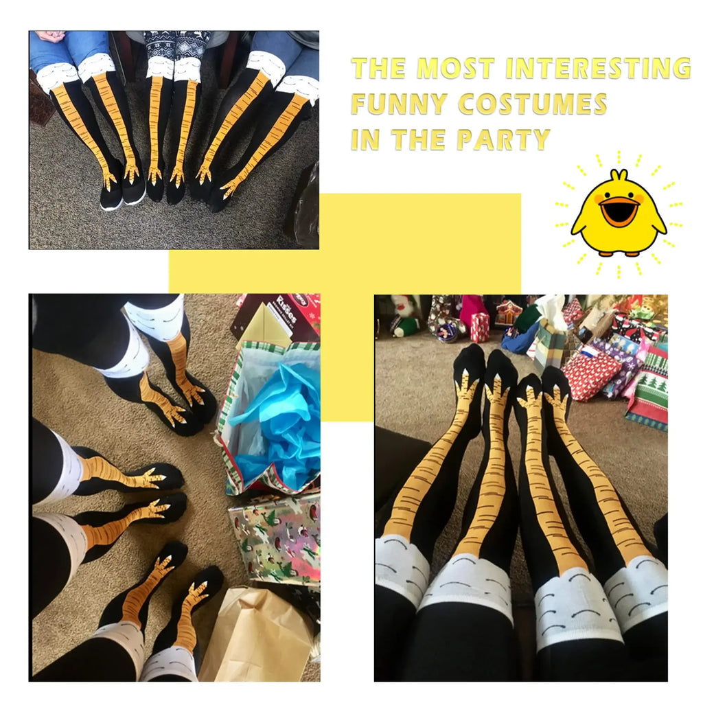 Charming Chicken Feet Print Thigh High Socks for Women - Fun & Quirky Over Knee Stockings