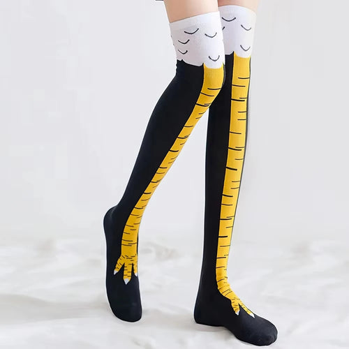 Charming Chicken Feet Print Thigh High Socks for Women - Fun & Quirky Over Knee Stockings