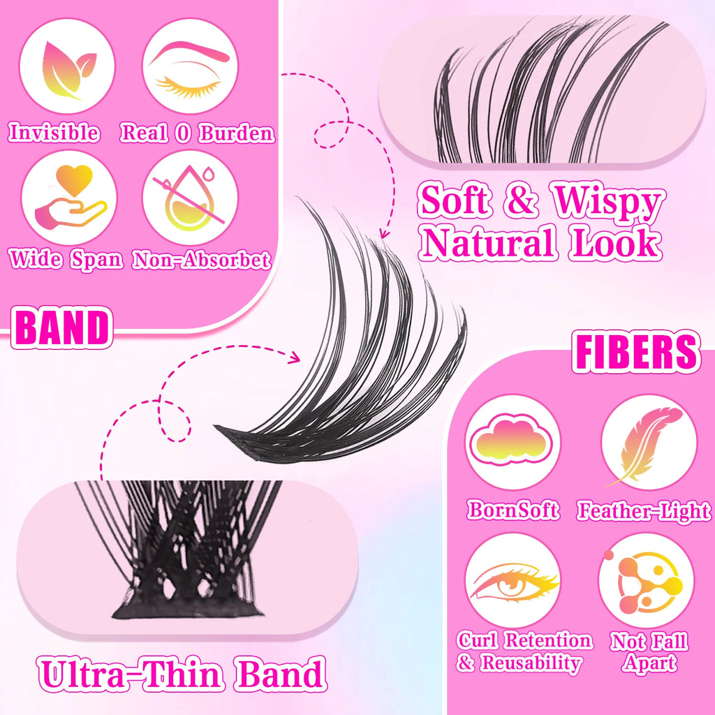 800/740/600/280Pcs Individual Lash Cluster Set, D Curl 9-16Mm Effect DIY Handmade False Eyelashes, with Glue Tweezers and Brush