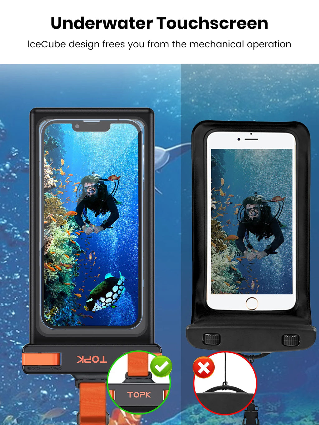IPX8 Waterproof Phone Case with Underwater Touchscreen Capability, Compatible with Mobile Phones Up to 7.0 Inches