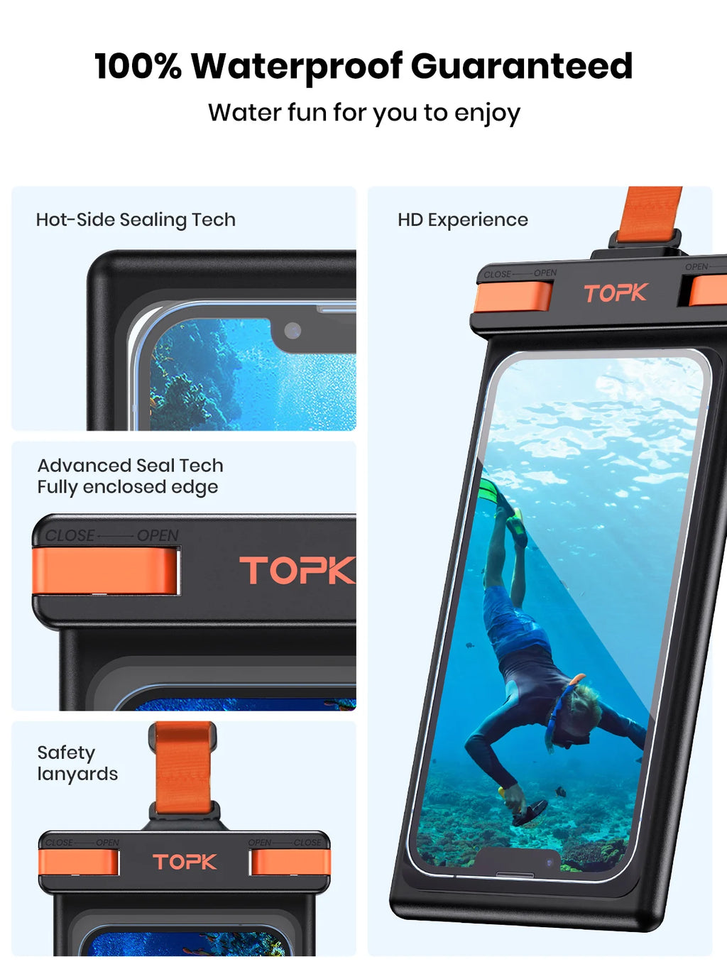IPX8 Waterproof Phone Case with Underwater Touchscreen Capability, Compatible with Mobile Phones Up to 7.0 Inches