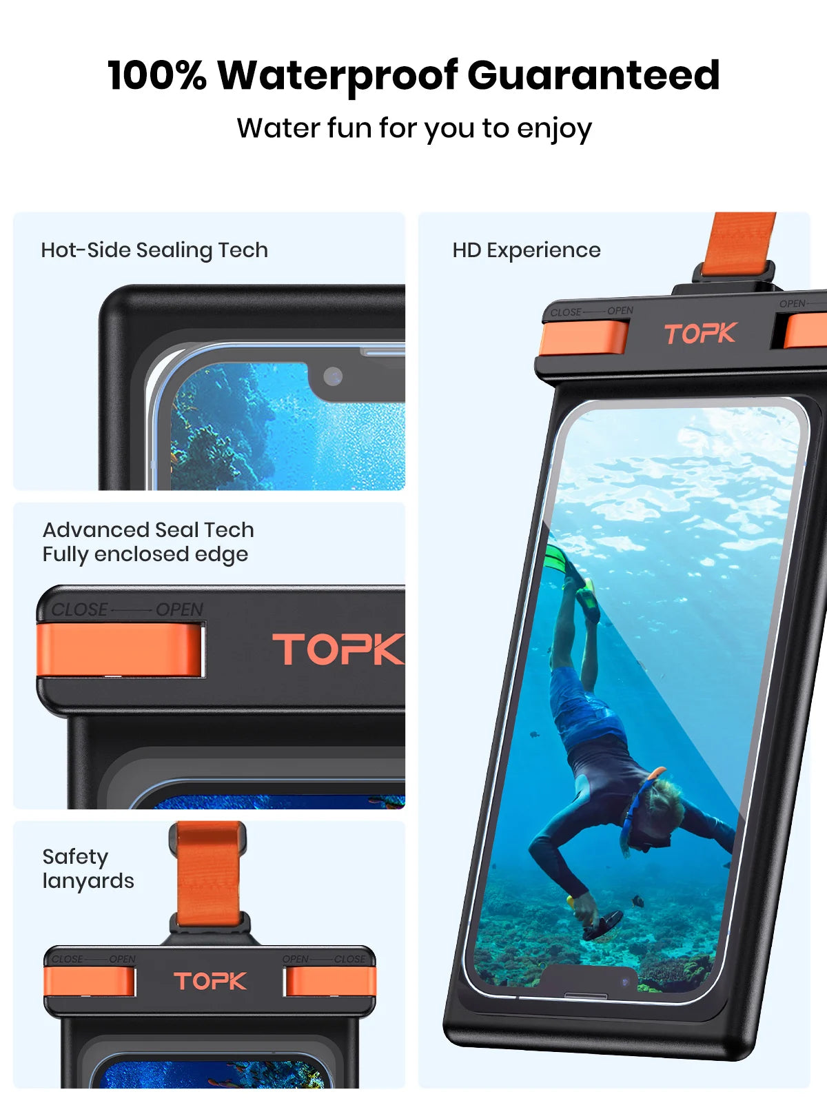 IPX8 Waterproof Phone Case with Underwater Touchscreen Capability, Compatible with Mobile Phones Up to 7.0 Inches