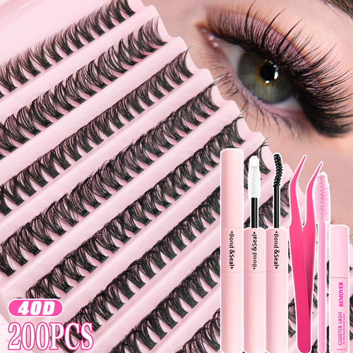 800/740/600/280Pcs Individual Lash Cluster Set, D Curl 9-16Mm Effect DIY Handmade False Eyelashes, with Glue Tweezers and Brush