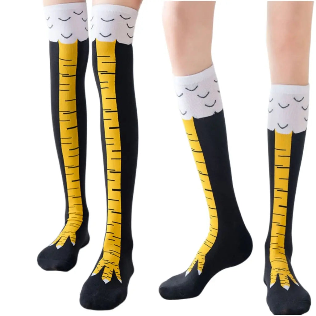 Charming Chicken Feet Print Thigh High Socks for Women - Fun & Quirky Over Knee Stockings