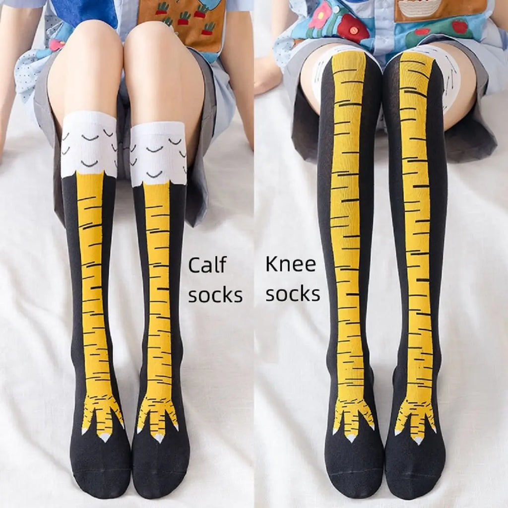 Charming Chicken Feet Print Thigh High Socks for Women - Fun & Quirky Over Knee Stockings