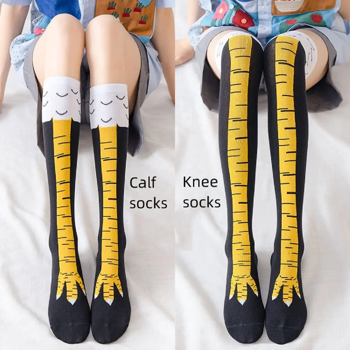 Charming Chicken Feet Print Thigh High Socks for Women - Fun & Quirky Over Knee Stockings
